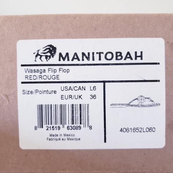 Manitobah Mukluks Wasaga Flip-Flop Red/Rouge- 6M - Picture 7 of 12